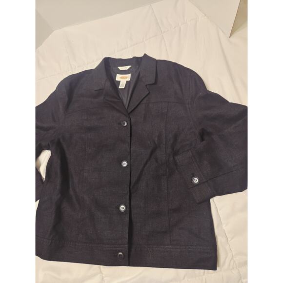 TALBOTS Irish Linen Black Button JACKET Blazer 10 VTG 3/4 SL Minimalist Office - Picture 1 of 7